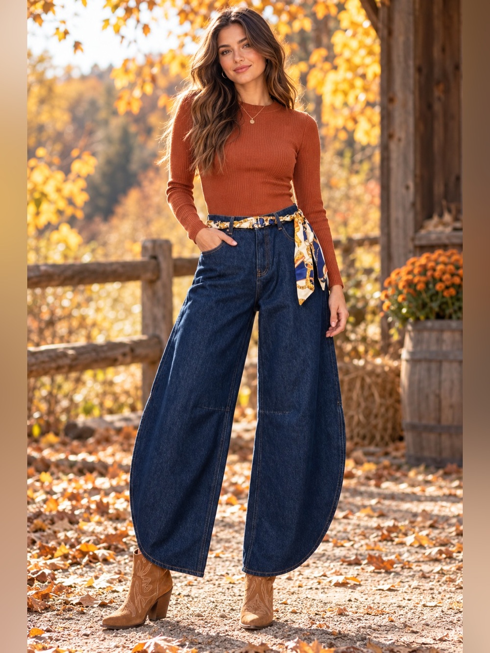 Saige Denim Tulip Jeans with belt